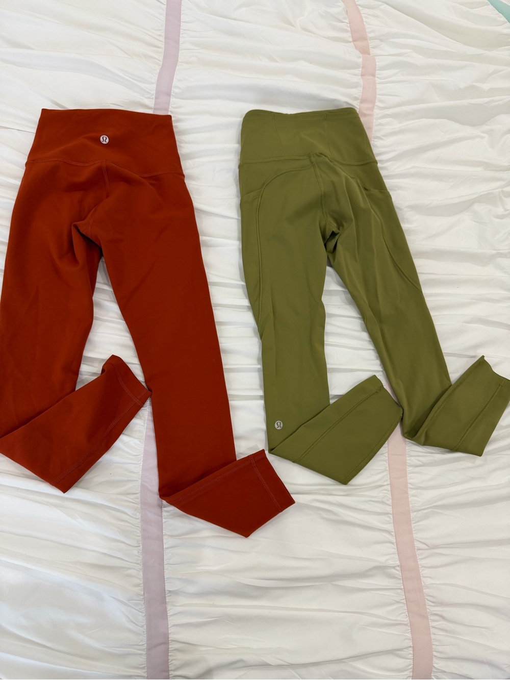 lululemon athletica Kids Leggings in Olive Green and Rust-worn once